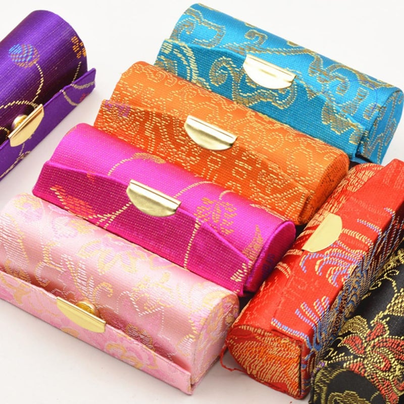 12 Pcs Embroidered Velvet Lipstick Cases with Mirror Retro Lip Balm Holder Portable Makeup Storage for Women Travel Cosmetic Organizer Random Color - Image 4