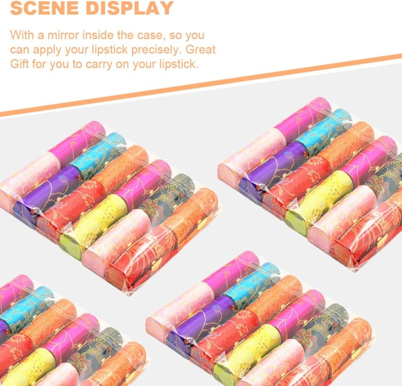 12 Pcs Embroidered Velvet Lipstick Cases with Mirror Retro Lip Balm Holder Portable Makeup Storage for Women Travel Cosmetic Organizer Random Color - Image 3