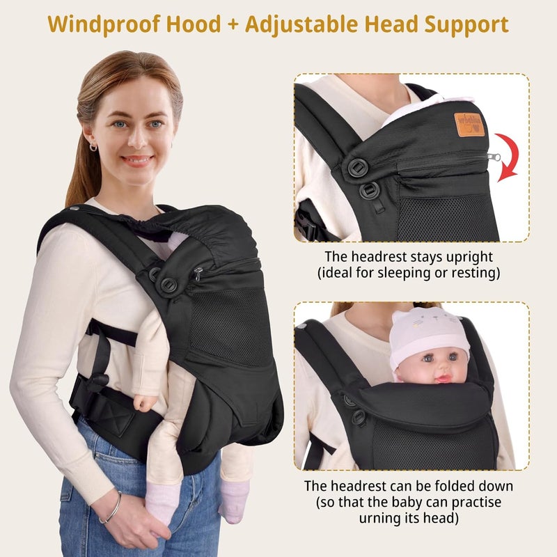 vrbabies New Upgrade Ergonomic Baby Carrier Newborn Toddler Wrap CarrierHands Free Baby Sitting SlingBreathablePerfect for InfantsChest Sling for Babies Shower Gift InkBlack Upgradewith Belt - Image 2