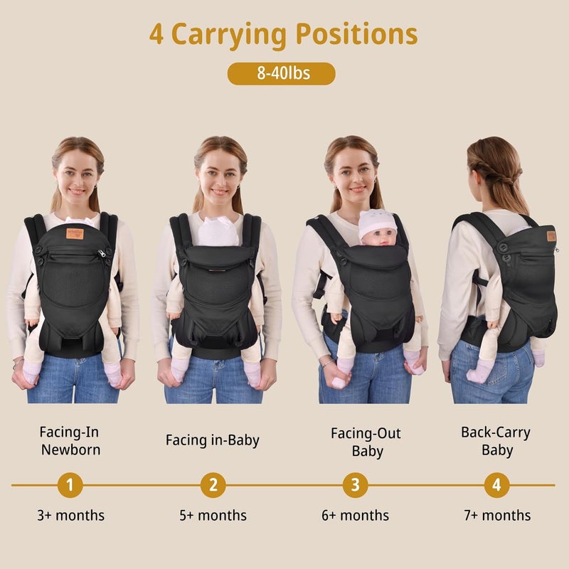 vrbabies New Upgrade Ergonomic Baby Carrier Newborn Toddler Wrap CarrierHands Free Baby Sitting SlingBreathablePerfect for InfantsChest Sling for Babies Shower Gift InkBlack Upgradewith Belt - Image 4