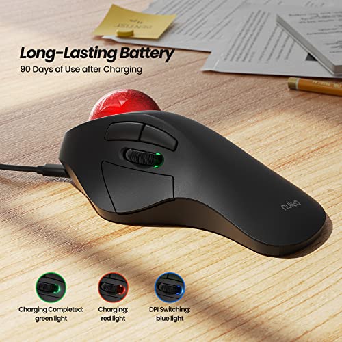 Nulea Wireless Ergonomic Trackball Mouse, Rechargeable, Bluetooth Rollerball Mouse, 44mm Index Finger Trackball, 5 Adjustable DPI, Compatible with PC, Laptop, Mac - Image 5