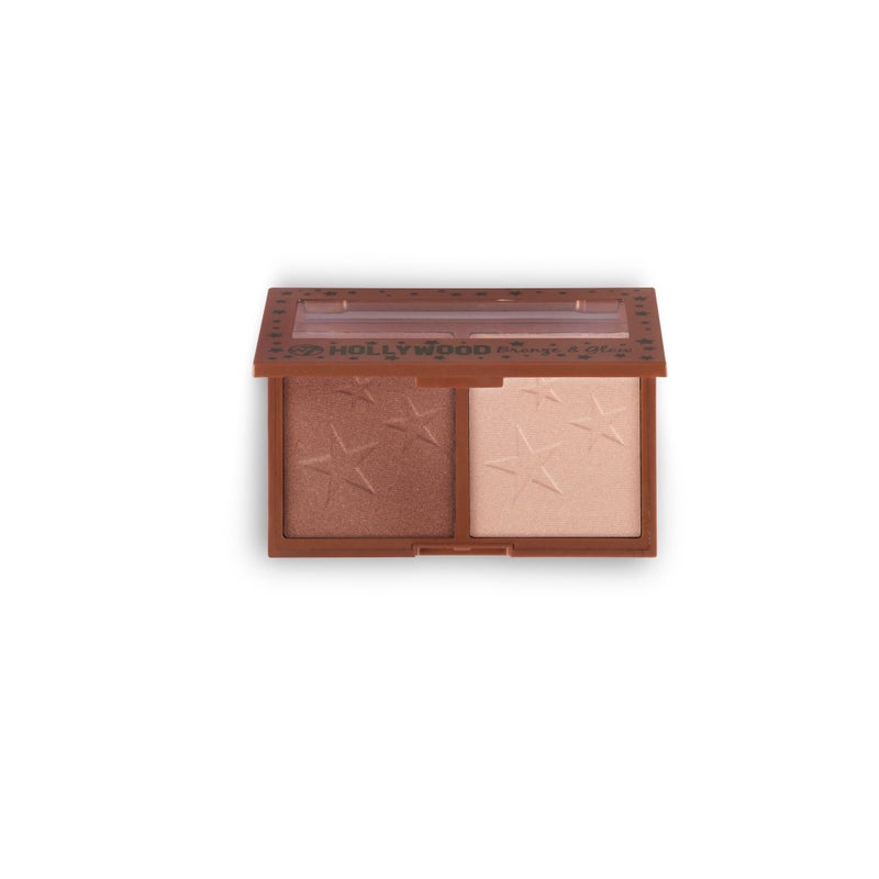 W7 Hollywood Bronze & Glow - Pressed Powder Duo Shimmer Bronzer & Highlighter - Contouring & Highlighting Vegan Makeup - Image 1