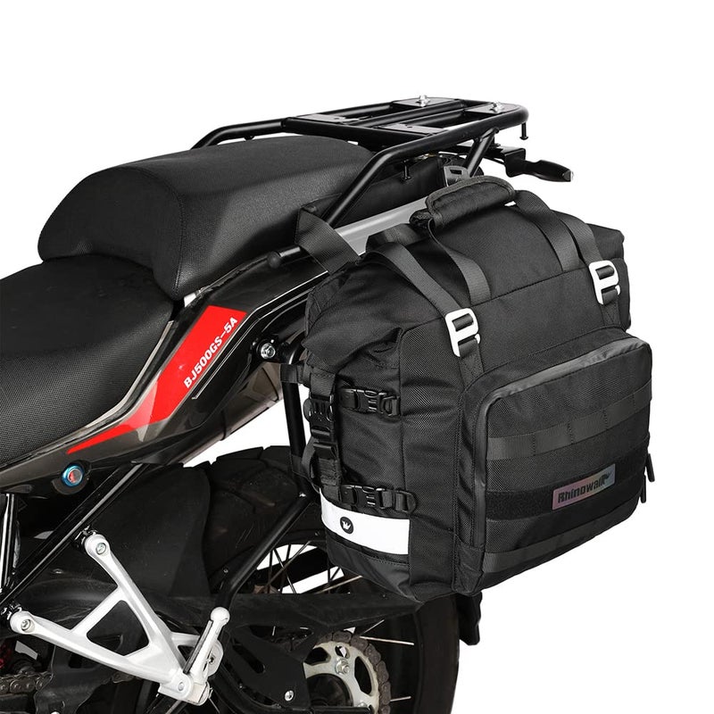 Rhinowalk Motorcycle Saddlebag Waterproof Motor Luggage Pack Quick Release Motorbike Side Bag 20L Fits Most Adventure and Sports Bike Motorcycle Racks(Black, 1 Pack) - Image 1