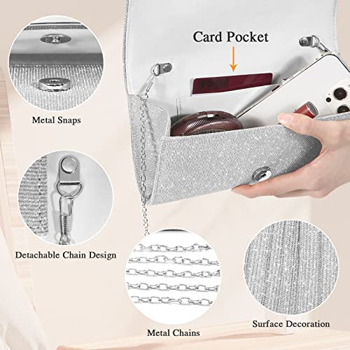 UBAYMAX Evening Bag Clutch Purses for Women Lady Girl Handbags Crossbody Bag Wedding Bag for Prom Cocktail Party Wedding Engagement (Silver) - Image 4