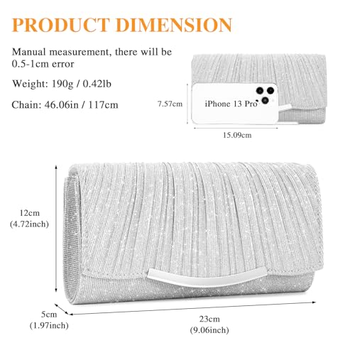 UBAYMAX Evening Bag Clutch Purses for Women Lady Girl Handbags Crossbody Bag Wedding Bag for Prom Cocktail Party Wedding Engagement (Silver) - Image 2