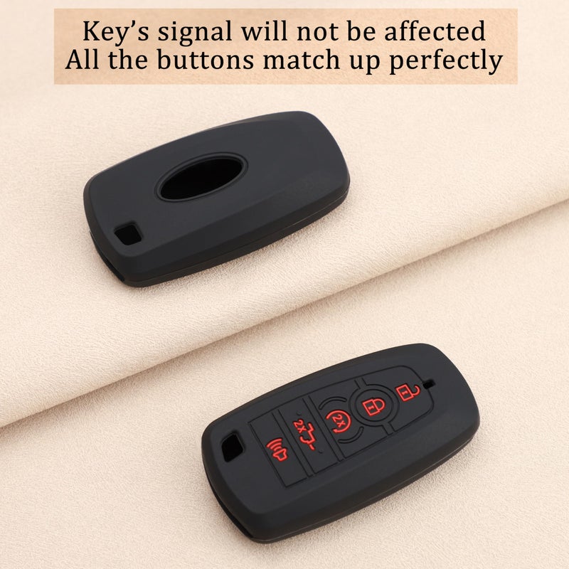 TANDRIVE Key Fob Cover for 2026 2025-2017 Ford F150 F250 F350 F450 F550 F650 F750, 5 Button, Silicone, 2-Pack, Red Button, Black and Black - Image 4