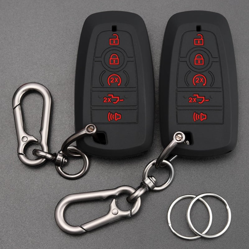 TANDRIVE Key Fob Cover for 2026 2025-2017 Ford F150 F250 F350 F450 F550 F650 F750, 5 Button, Silicone, 2-Pack, Red Button, Black and Black - Image 1
