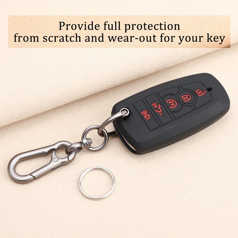 TANDRIVE Key Fob Cover for 2026 2025-2017 Ford F150 F250 F350 F450 F550 F650 F750, 5 Button, Silicone, 2-Pack, Red Button, Black and Black - Image 3