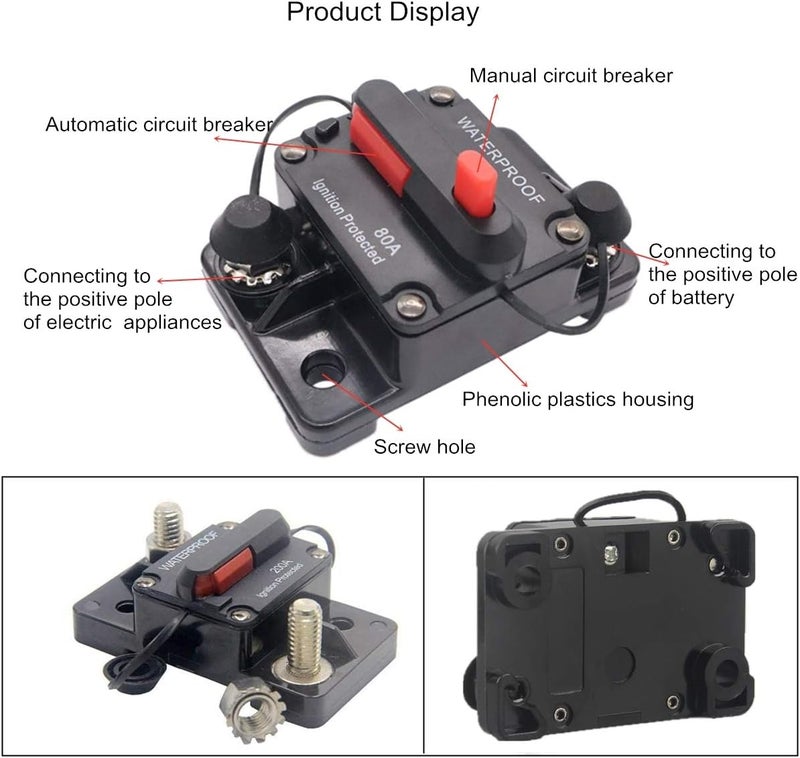 OUHL 100 Amp Circuit Breaker Manual Reset for Boat Trolling Car Truck Rv ATV,Water Proof DC 12V- 48V (100A) - Image 3