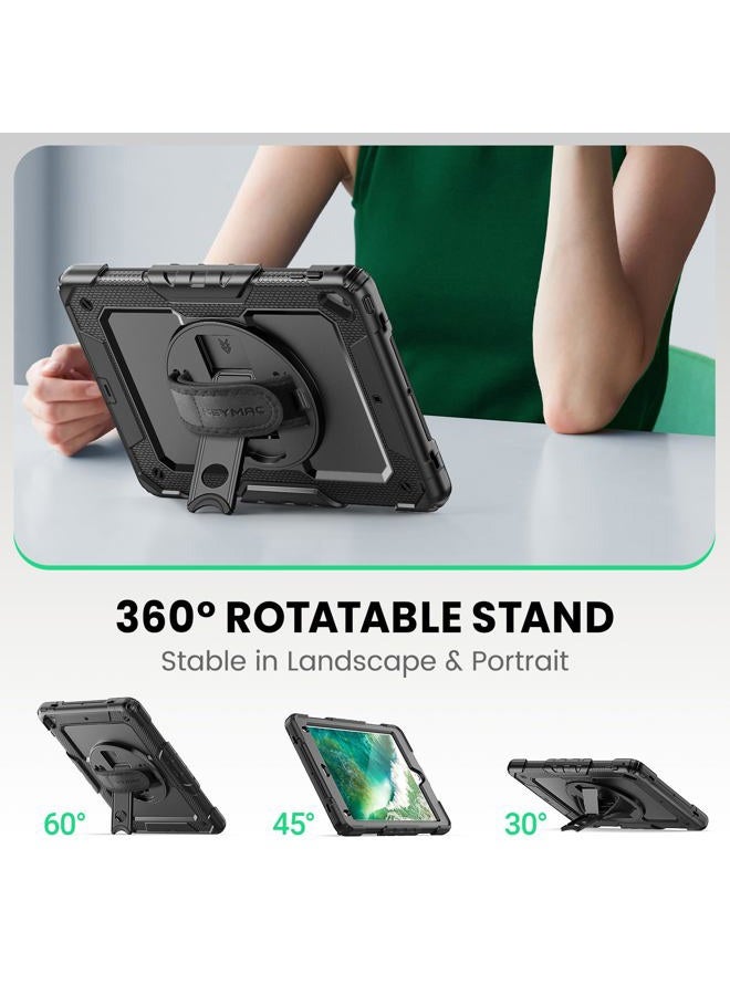 SEYMAC iPad Air 2 Case, iPad 5th/6th Generation Case, iPad Pro 9.7 Case, Shockproof Protective Case with 360° Degree Stand [Hand & Shoulder Strap] Screen Protector for iPad 9.7 Inch, Black - Image 4