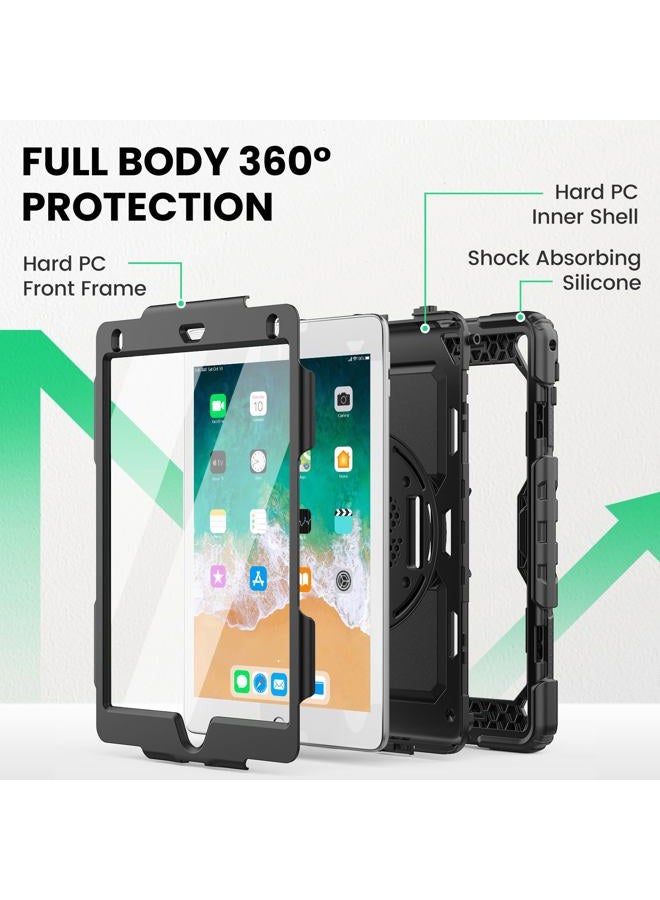 SEYMAC iPad Air 2 Case, iPad 5th/6th Generation Case, iPad Pro 9.7 Case, Shockproof Protective Case with 360° Degree Stand [Hand & Shoulder Strap] Screen Protector for iPad 9.7 Inch, Black - Image 5