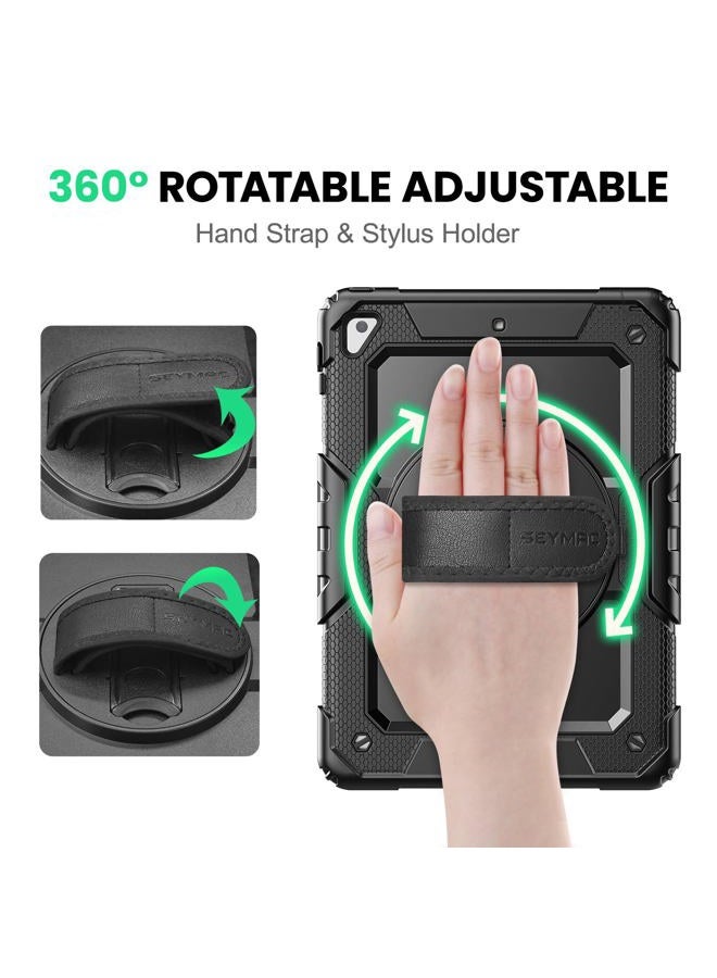 SEYMAC iPad Air 2 Case, iPad 5th/6th Generation Case, iPad Pro 9.7 Case, Shockproof Protective Case with 360° Degree Stand [Hand & Shoulder Strap] Screen Protector for iPad 9.7 Inch, Black - Image 3