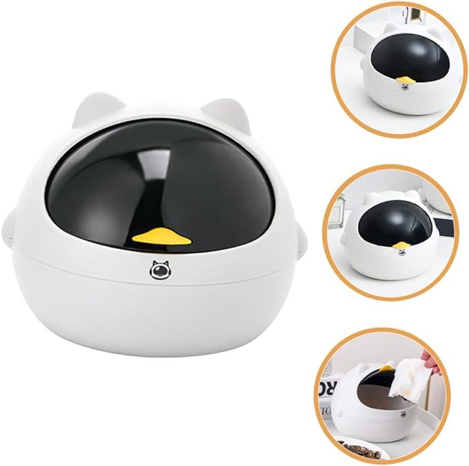 Brikipth Brikipth Waste Bins Mini Trash Can Desktop Black Cat Shape Garbage Bin Bedroom Living Room Desk Flip-top Paper-basket Office Accessories (20 * 20 * 15cm)  - Image 1