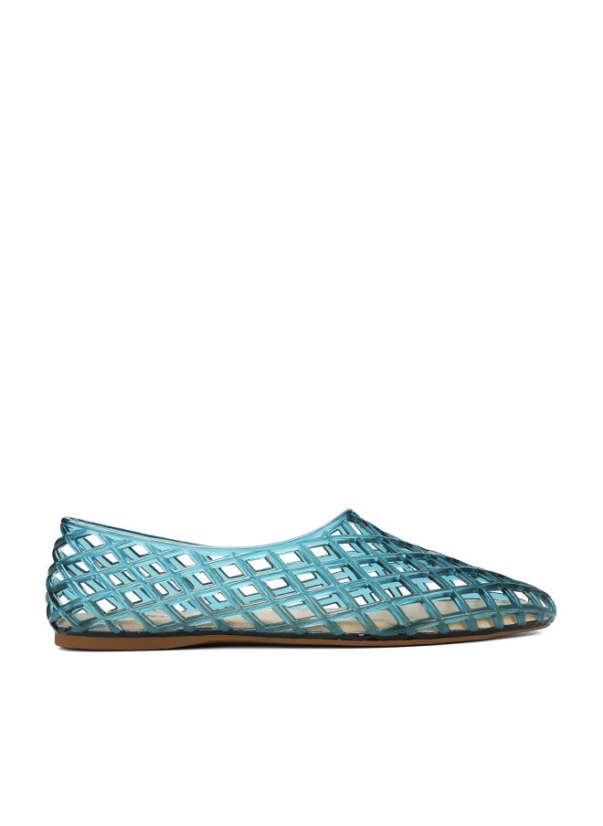 HEVA Women's Jelly Mesh Flats Breathable Clear Hollow Shoes Summer Beach Jellies Ballet Sandals(5 M US Grey Blue) - Image 1