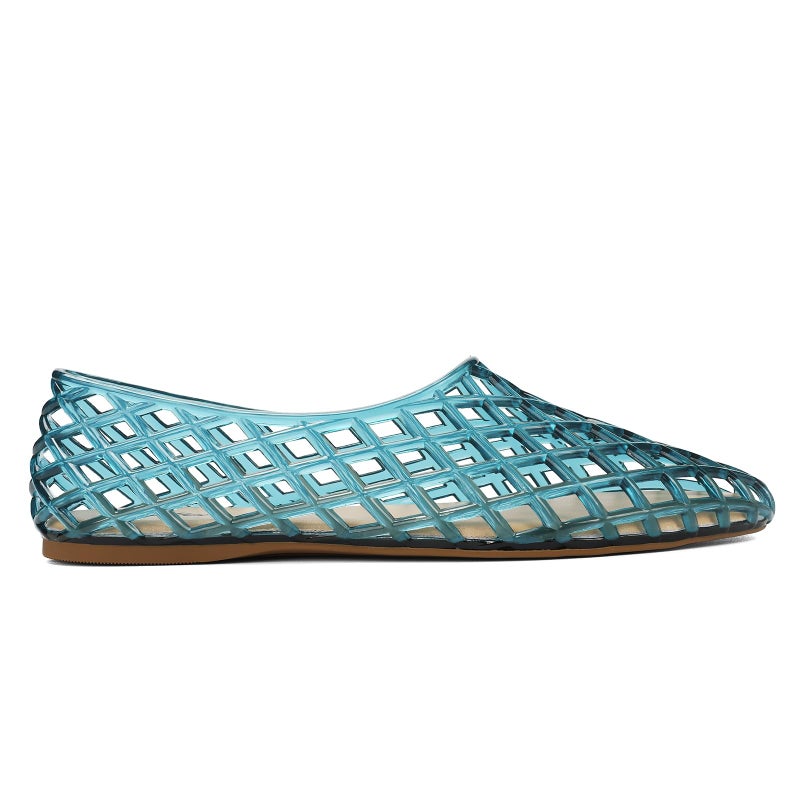 HEVA Women's Jelly Mesh Flats Breathable Clear Hollow Shoes Summer Beach Jellies Ballet Sandals(5 M US Grey Blue) - Image 3