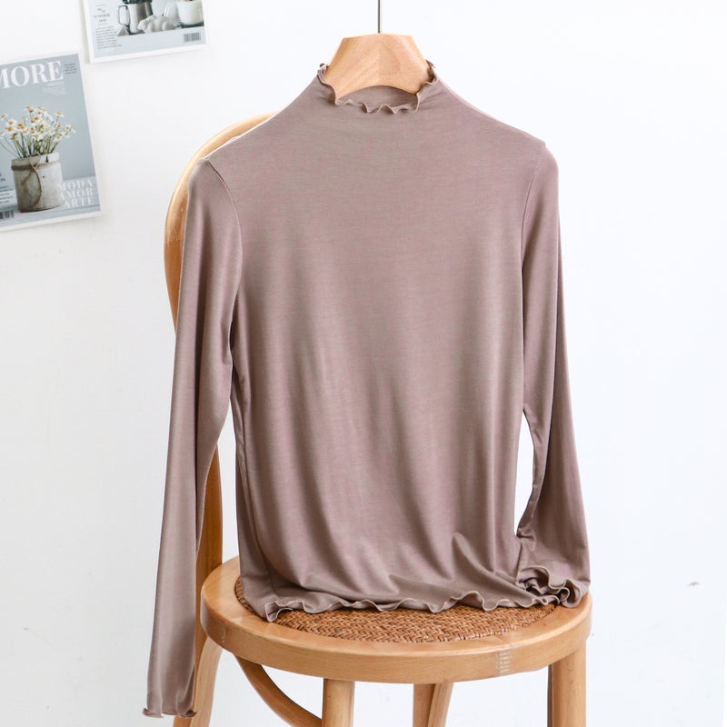 2025 Spring and Autumn New Modal Half Turtle Collar Thin Fungus Long Sleeve T-Shirt Women's Slim Mask Bottoming Shirt - Image 1