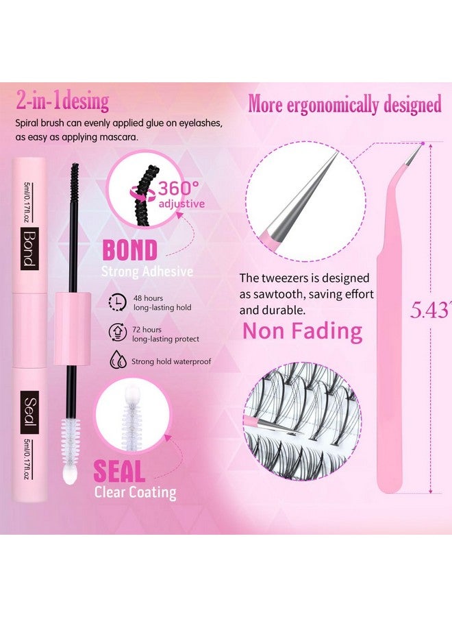 Geeneiya Lash Clusters Kit Individual Lash Extension Kit Diy Multi-Type D Curl Cluster Eyelash Extension Kit With Bottom Lashes, Waterproof Lash Bond And Seal Glue, Lash Tweezers (30D, 480Pcs) - Image 3