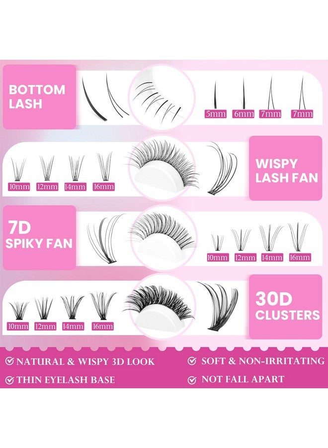 Geeneiya Lash Clusters Kit Individual Lash Extension Kit Diy Multi-Type D Curl Cluster Eyelash Extension Kit With Bottom Lashes, Waterproof Lash Bond And Seal Glue, Lash Tweezers (30D, 480Pcs) - Image 2