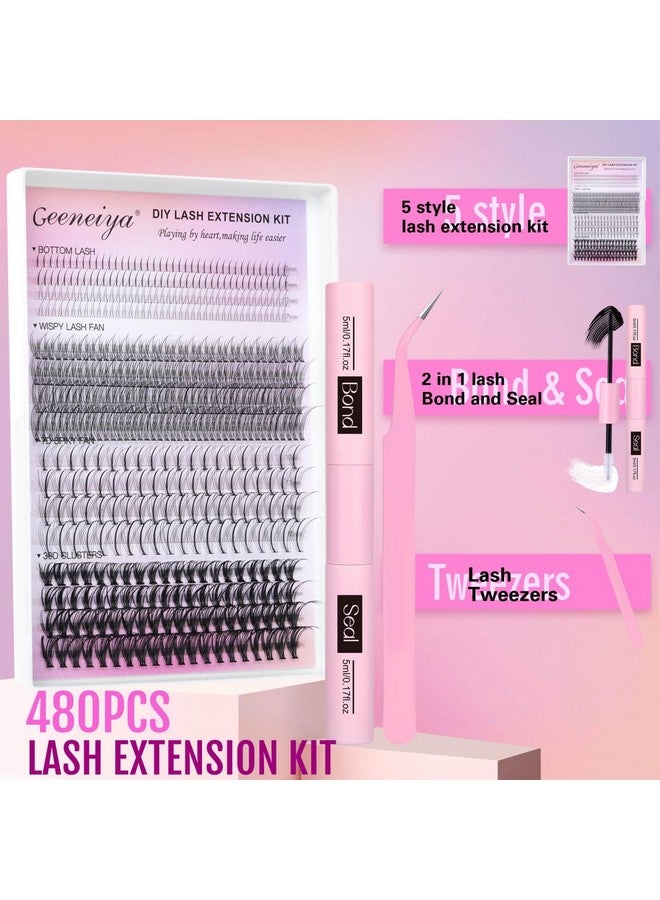 Geeneiya Lash Clusters Kit Individual Lash Extension Kit Diy Multi-Type D Curl Cluster Eyelash Extension Kit With Bottom Lashes, Waterproof Lash Bond And Seal Glue, Lash Tweezers (30D, 480Pcs) - Image 4