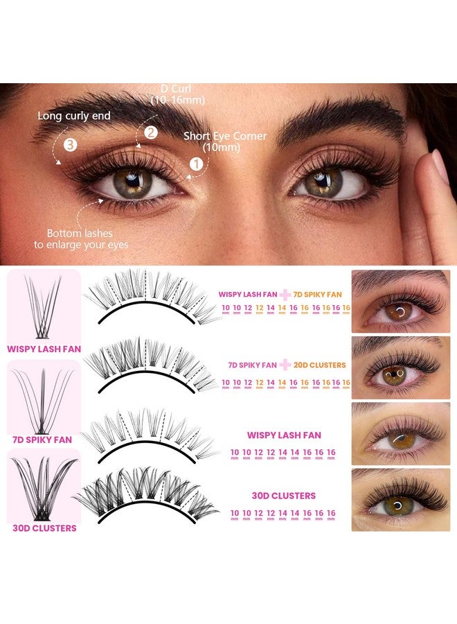 Geeneiya Lash Clusters Kit Individual Lash Extension Kit Diy Multi-Type D Curl Cluster Eyelash Extension Kit With Bottom Lashes, Waterproof Lash Bond And Seal Glue, Lash Tweezers (30D, 480Pcs) - Image 1
