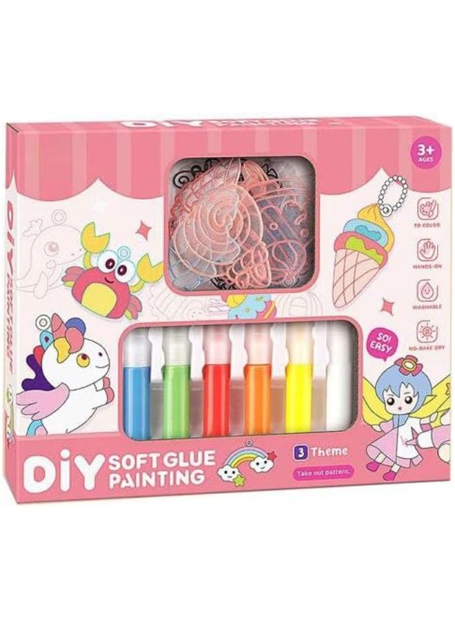 DIY Soft Glue Painting Kit – Create your own world with colors! – For ages 3 and up. Washable glue that leaves no residue. – Ideal for developing fine motor skills and creativity. – Perfect as a fun art hobby for kids. Just fill in the shapes with paint, let them dry, and create your own decorations!  🎁 A great gift for craft and art lovers. - Image 1