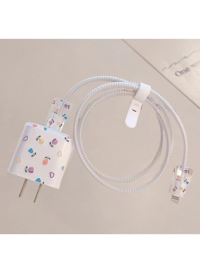 Frosted For Apple 20w/18w Charging Head Cover Data Line Protective Cover Bite Cherry Blossom-Colour:Colorful Flowers - Image 1