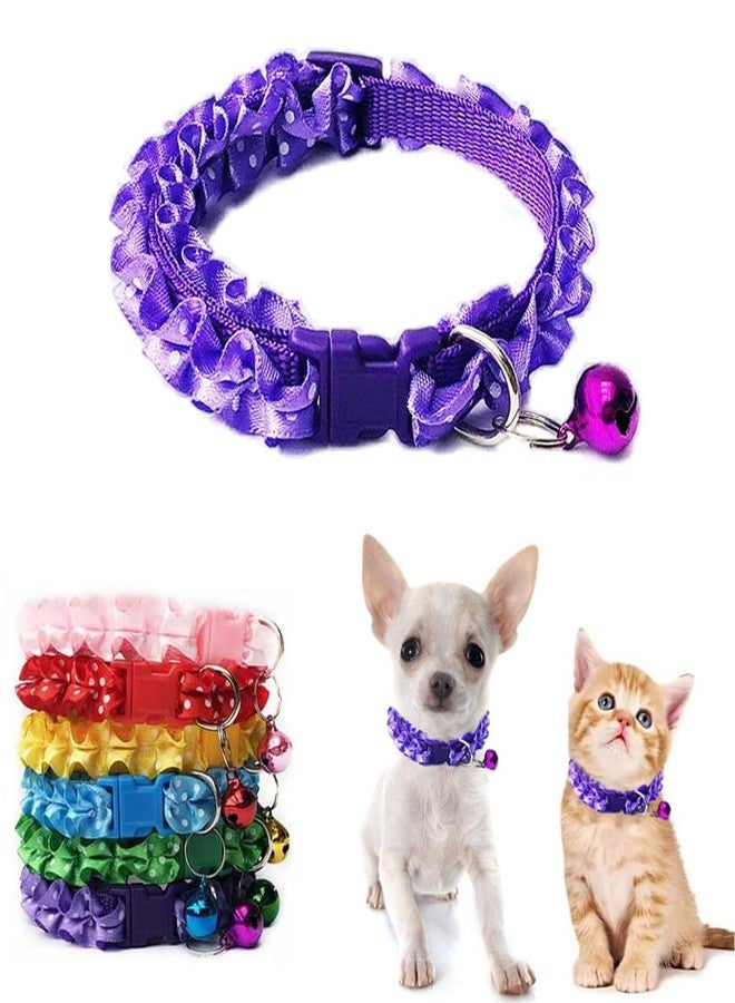 WeimoMonkey Purple Puppy Collar with Bell, Xs Dog Collar Bell Cat Collar with Bells Lace Adjustable for XXS Xs Small Pet Dogs Animal Litter Tiny Kitten Girls Female, XSmall - Image 1