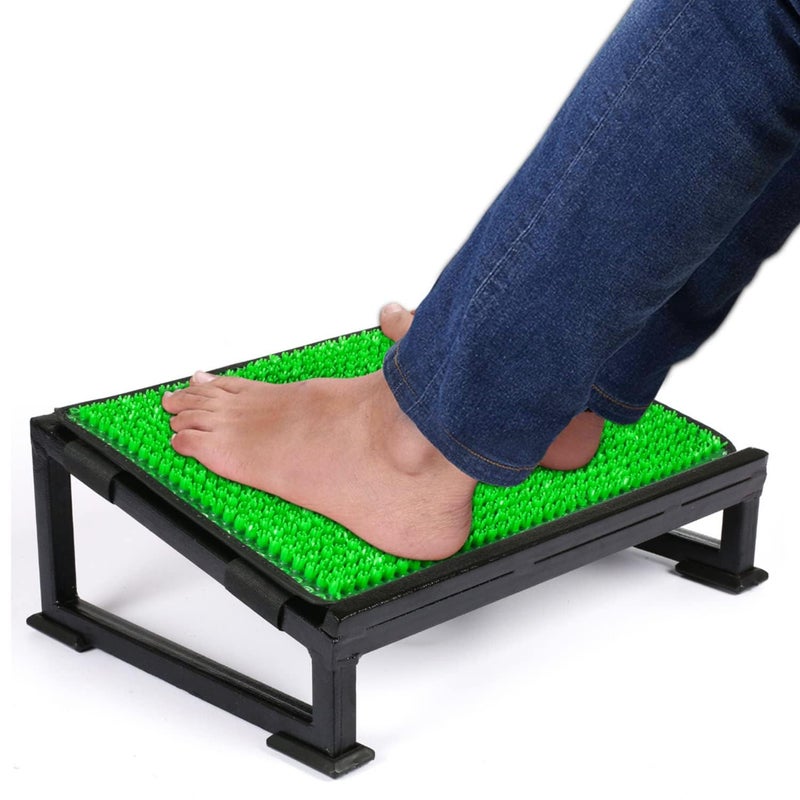 Metron Metron Metal Foot Rest Stool Under The Desk with Removable Acupressure Massage Accumat Plastic Top Sheet Relieve Foot Pain and Improves Blood Circulation Color Black Metal Base Pack of 1  - Image 1