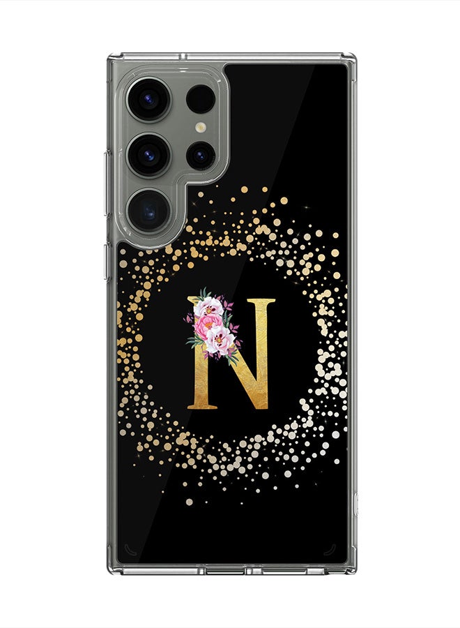 Stylizedd Classic Clear Case for Samsung Galaxy S25 Ultra , Hybrid Soft Transparent Cover Custom Monogram Initial Letter Floral Pattern Alphabet - N ( Black) - Image 1