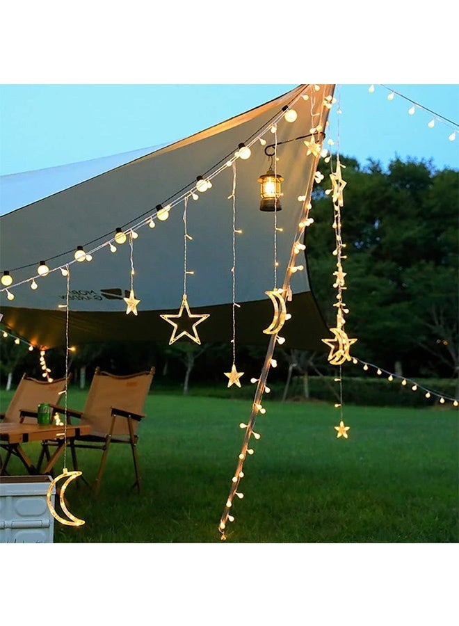 JCB CHIC سلسلة أضواء خيطية خرافية، أضواء ستارة نافذة بطول 3.5 متر مع أضواء LED نجمية وفقاعية، أضواء خيطية للتزيين مزودة ب USB+بطارية لغرفة النوم والزفاف والحفلات والشرفة والقانون (3.5 متر-138LED) - Image 4