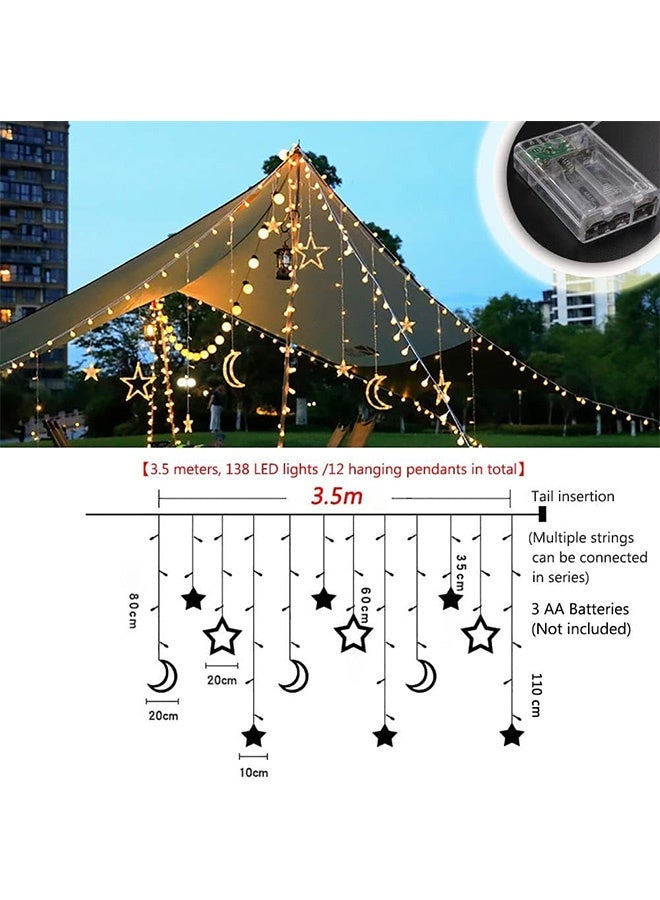 JCB CHIC سلسلة أضواء خيطية خرافية، أضواء ستارة نافذة بطول 3.5 متر مع أضواء LED نجمية وفقاعية، أضواء خيطية للتزيين مزودة ب USB+بطارية لغرفة النوم والزفاف والحفلات والشرفة والقانون (3.5 متر-138LED) - Image 2