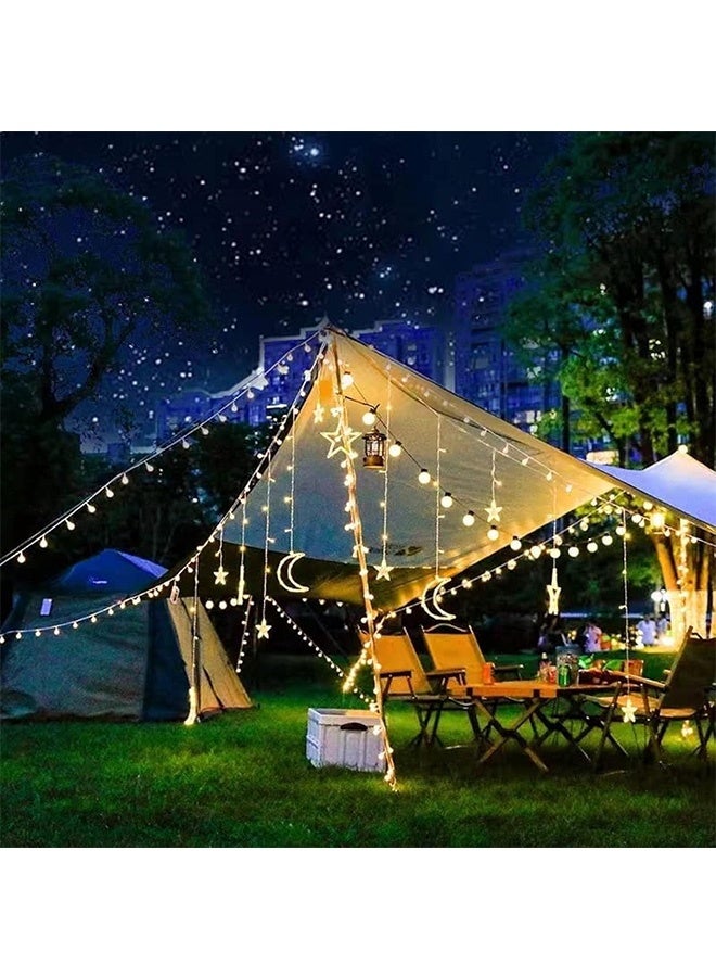 JCB CHIC سلسلة أضواء خيطية خرافية، أضواء ستارة نافذة بطول 3.5 متر مع أضواء LED نجمية وفقاعية، أضواء خيطية للتزيين مزودة ب USB+بطارية لغرفة النوم والزفاف والحفلات والشرفة والقانون (3.5 متر-138LED) - Image 1