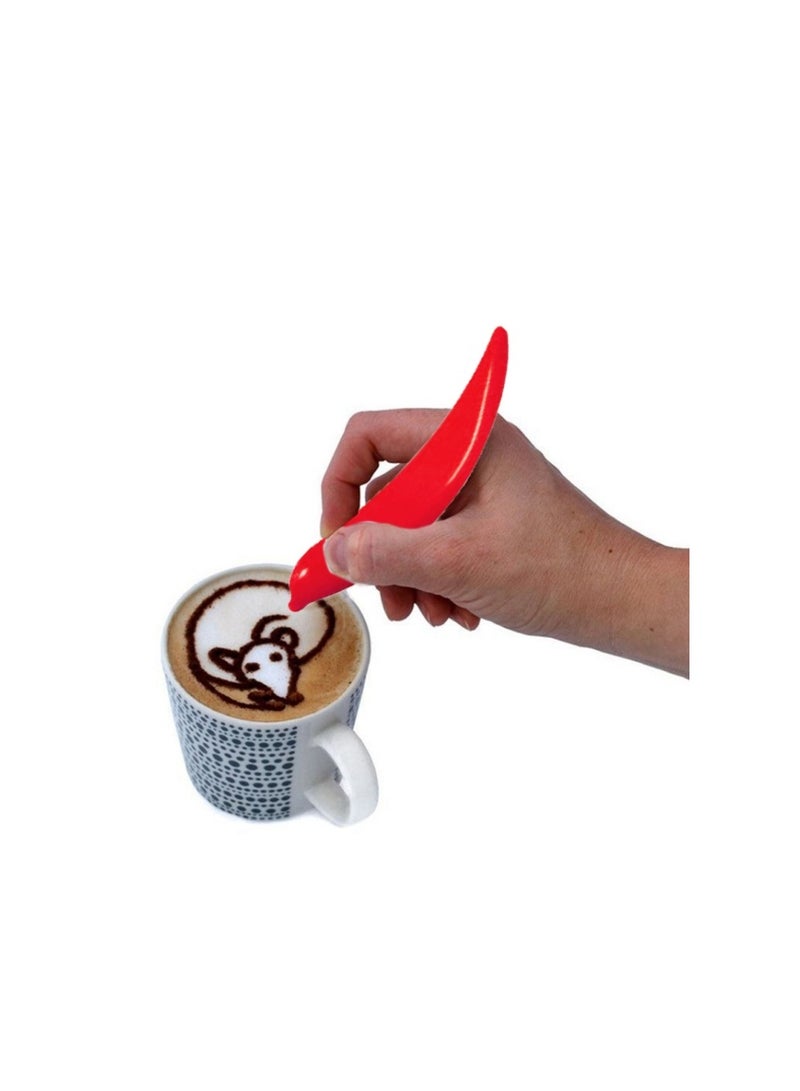 فيتاشيلي القهوة نحت القلم المحمولة الكهربائية لاتيه الفن القلم التوابل القلم مع التحريك، كعكة القهوة كابتشينو الديكور القلم لقالب باريستا (الأحمر) - Image 2