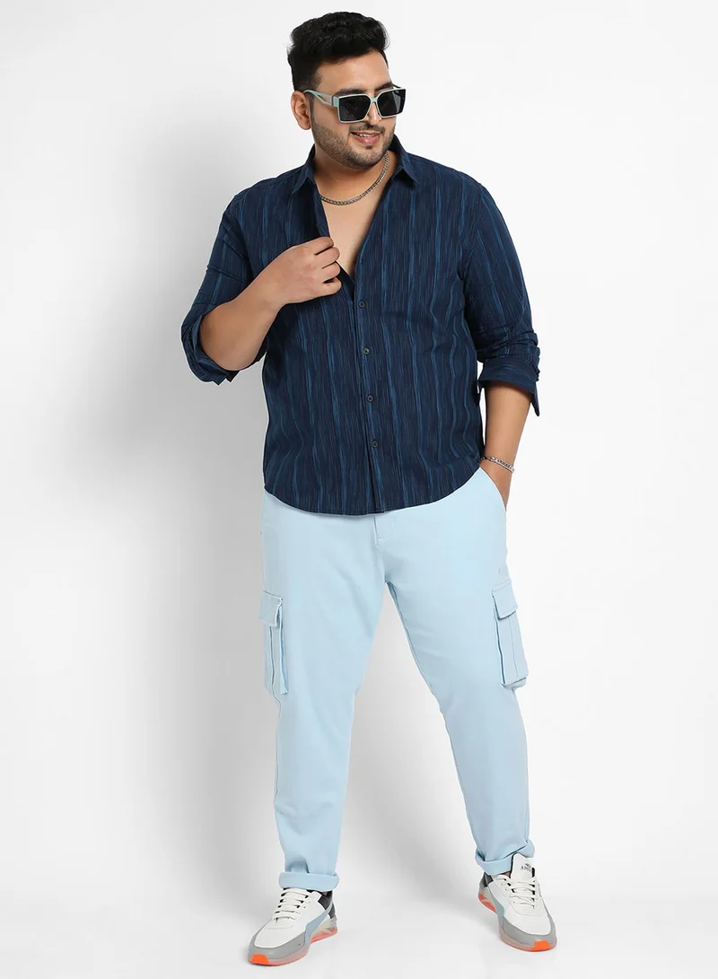 Instafab Plus Instafab Plus Men's Navy Blue Ombre Striped Shirt For Casual Wear | Spread Collar | Long Sleeve | Button Closure | Cotton Shirt Crafted With Comfort Fit For Everyday Wear