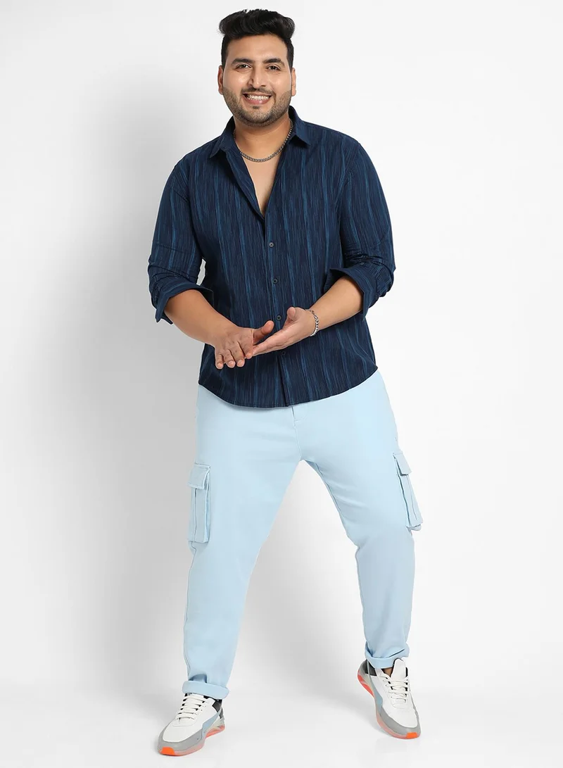 Instafab Plus Instafab Plus Men's Navy Blue Ombre Striped Shirt For Casual Wear | Spread Collar | Long Sleeve | Button Closure | Cotton Shirt Crafted With Comfort Fit For Everyday Wear