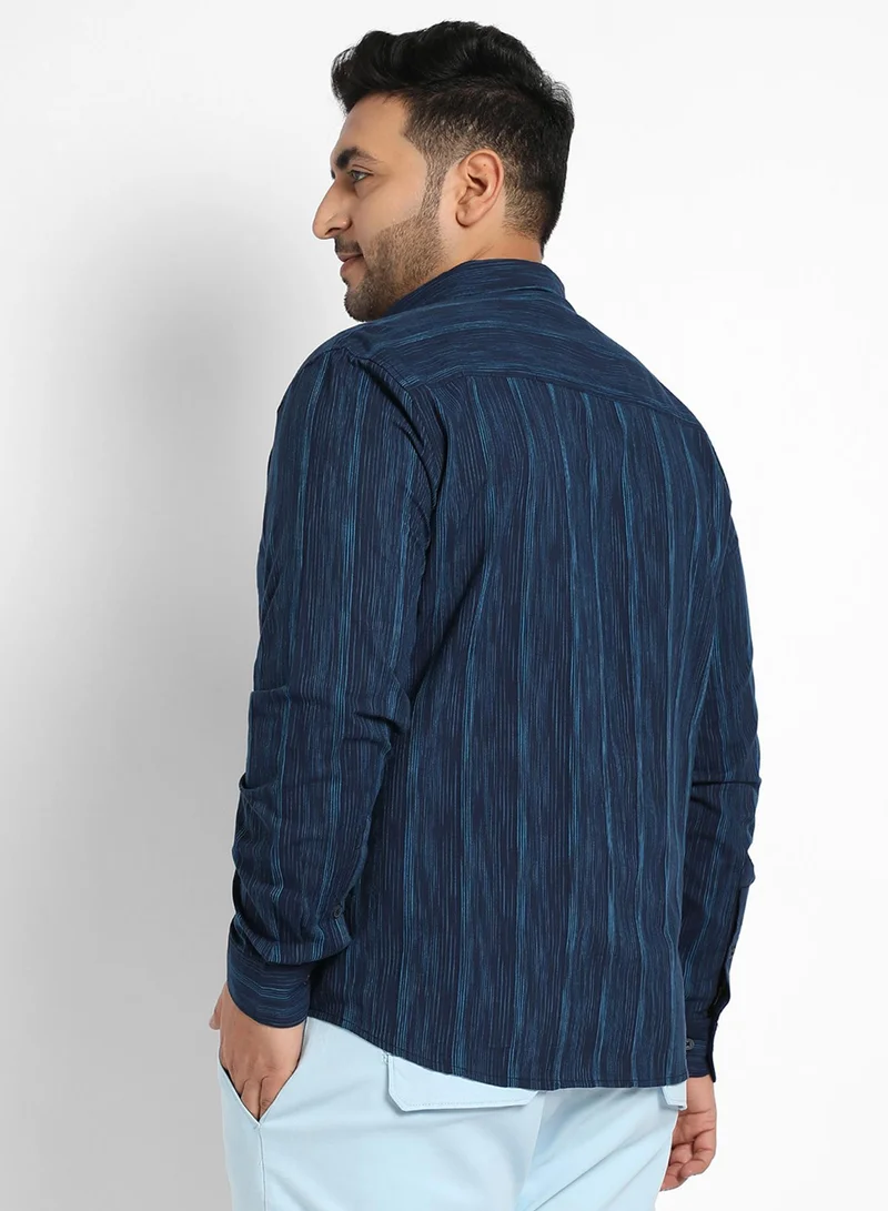 Instafab Plus Instafab Plus Men's Navy Blue Ombre Striped Shirt For Casual Wear | Spread Collar | Long Sleeve | Button Closure | Cotton Shirt Crafted With Comfort Fit For Everyday Wear