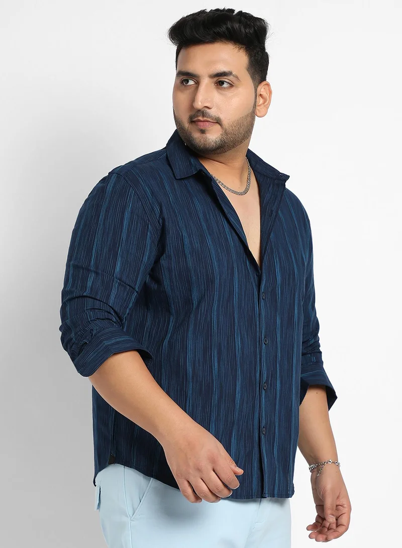 Instafab Plus Instafab Plus Men's Navy Blue Ombre Striped Shirt For Casual Wear | Spread Collar | Long Sleeve | Button Closure | Cotton Shirt Crafted With Comfort Fit For Everyday Wear