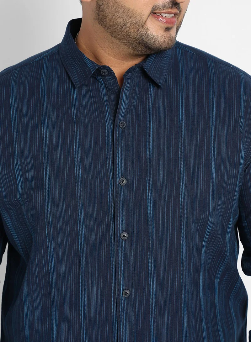 Instafab Plus Instafab Plus Men's Navy Blue Ombre Striped Shirt For Casual Wear | Spread Collar | Long Sleeve | Button Closure | Cotton Shirt Crafted With Comfort Fit For Everyday Wear