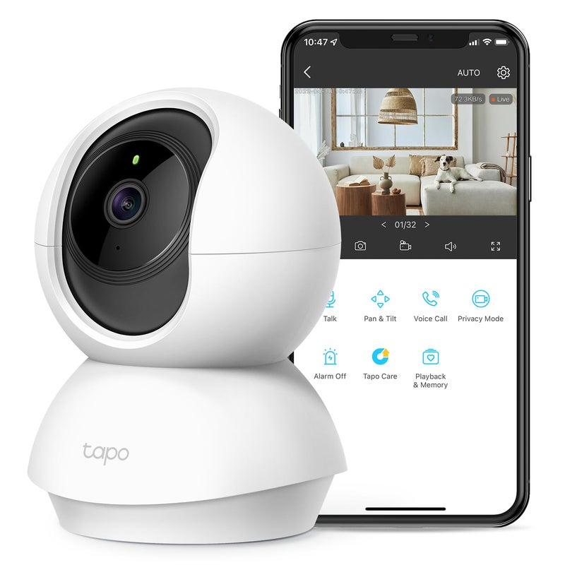 Tapo TP-Link 2K Pan Tilt Security Camera for Baby Monitor, Dog Camera w/Motion Detection, 2-Way Audio Siren, Night Vision, Cloud &SD Card Storage (Up to 256 GB), Works with Alexa & Google Home (C210) - Image 1