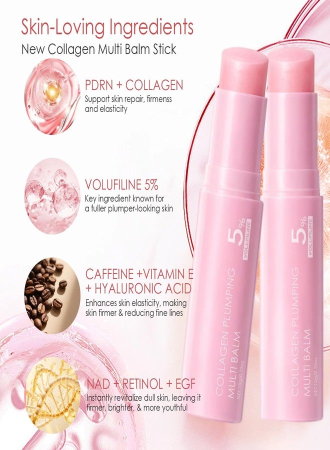 ERRECI PDRN Pink Collagen Multi Balm Stick, 2PCS Hydrating Wrinkle Balm, Collagen Plumping Stick for Under Eyes, Neck, Forehead, Smile Lines & Lips, Instant Firming & Radiance Glow - Image 2