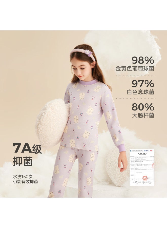Deesha Girls' 7a Antibacterial Thermal Lock Half Turtleneck 40s Fine Spun Cotton Autumn Underwear Set For Older Children