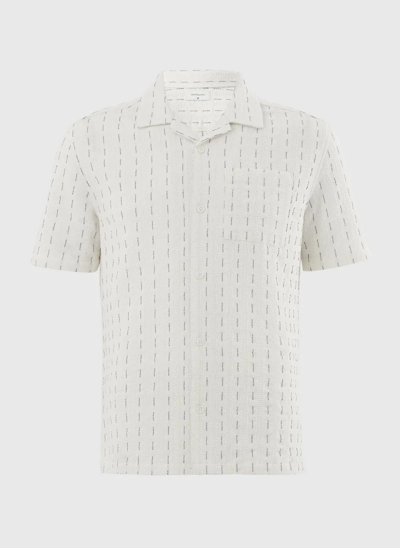 ماتلان Ecru Textured Revere Short Sleeve Shirt