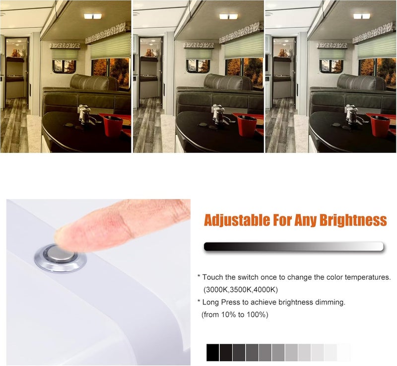 FACON LED 12V RV Interior Lights with Touch Dimmable Switch, Double Dome Light 12W 1000LM, 3Colors: 3000K/3500K/4000K, 12Volts LED Ceiling Light for RV, Camper, Caravan, Trailer, 5th Wheel, Boat - Image 4