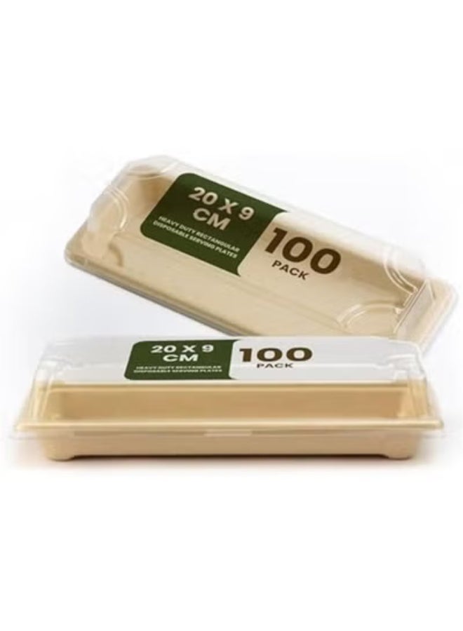 ايكواي ecoway Heavy Duty Rectangular Disposable Serving Plates 100% Natural Sugarcane Bagasse Fiber Platter Biodegradable & Compostable Party Plate [Pack of 100] - Image 2