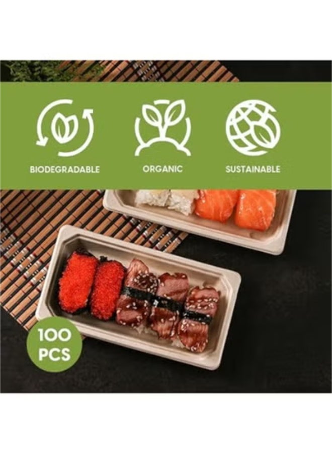 ايكواي ecoway Heavy Duty Rectangular Disposable Serving Plates 100% Natural Sugarcane Bagasse Fiber Platter Biodegradable & Compostable Party Plate [Pack of 100] - Image 1