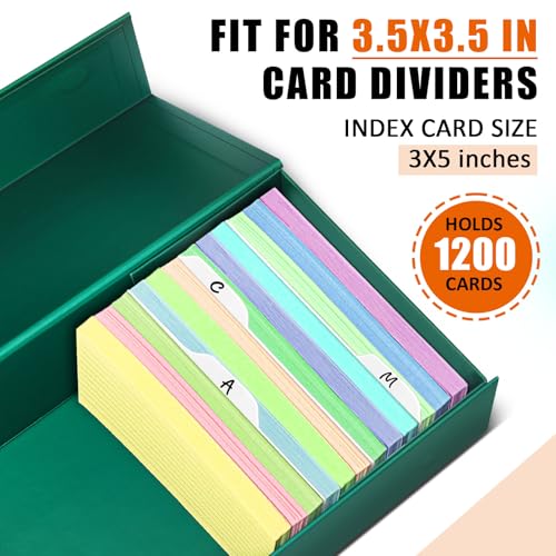 tutata 3x5 Index Card Holder Fits Dividers 35x55 Inches Index Card Storage Box Large Capacity 1 Pack Green - Image 3