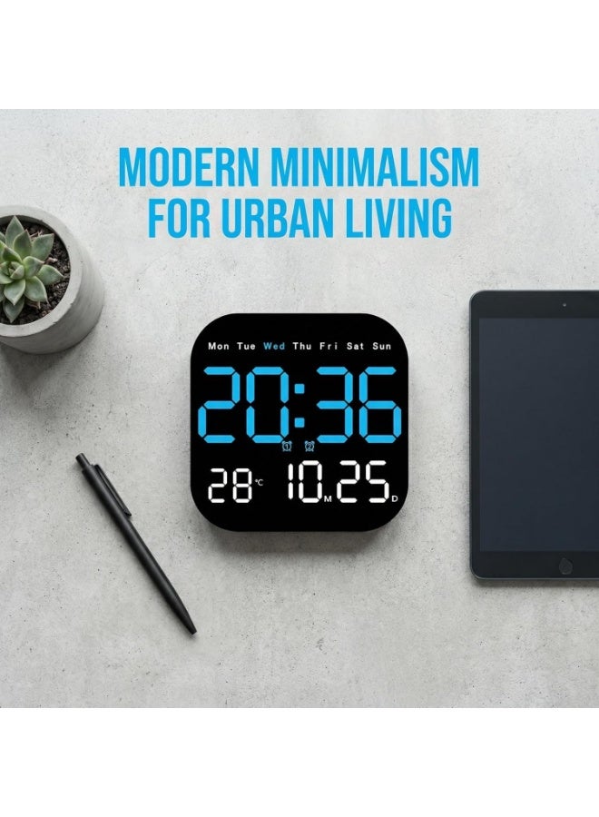 KITCHENOO Multifunctional digital clock for home and office, LED digital wall clock with large display, adjustable, displays date, day of the week, and temperature. - Image 2