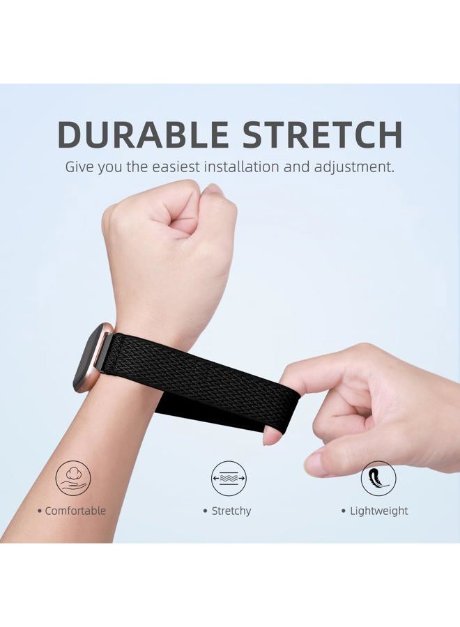 Witzon Stretchy Band Compatible with Fitbit Versa Watch Bands, Soft Breathable Nylon Sport Strap Replacement Wristbands for Women & Men, Wave Black - Image 5