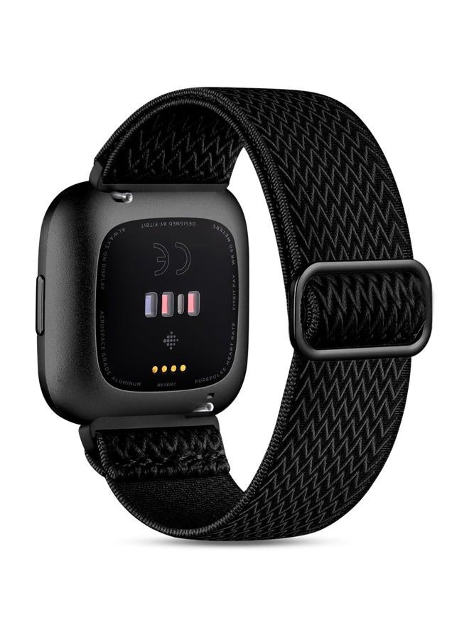 Witzon Stretchy Band Compatible with Fitbit Versa Watch Bands, Soft Breathable Nylon Sport Strap Replacement Wristbands for Women & Men, Wave Black - Image 1