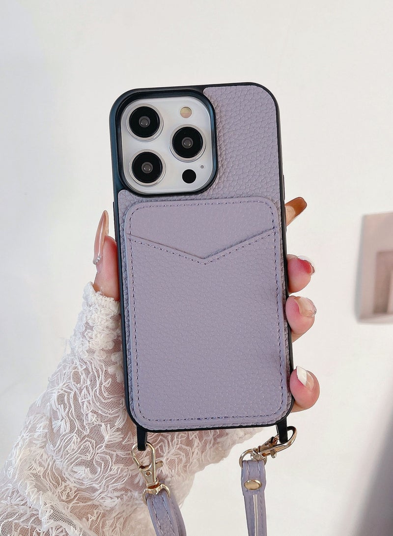 Suteni Crossbody Strap Back Cover Card Slots Leather Phone Case for iPhone